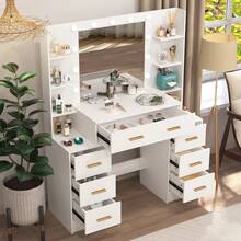 Large Dressing Table With 11 LED Bulbs Mirror And 7 Drawers Vanity Makeup Table - 白色 - 查看 3