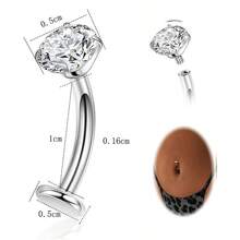 VJS 1pc Floating Titanium Belly Button Ring, Low Allergy G23 Titanium Internal Threaded Navel Piercing Jewelry, 14G, Women - Silver - View 3