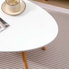 Oval Coffee Table, Oval Shape Sofa Side Table, Home Office Center Table, Tea Table For Living Room, Modern White Cocktail Table With Wood Legs - White - View 4