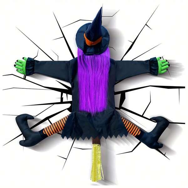 1pc Falling Witch Hitting Tree Halloween Decoration, Falling Witch, Hanging Halloween Witch Props Outdoor Halloween Decoration Tree Porch Party Supplies (2 Styles) Home Decor Fall Decor Room Decor