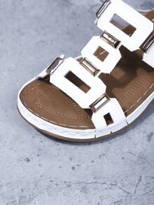 Sandali con zeppa e piattaforma, donna, con rivetti e design traforato, adatti per spiaggia, cerimonie, college, sport, villeggiatura, moda casual, matrimoni, vita notturna, stile elegante e glamour, ideali per ufficio, vacanze estive