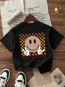 Tween Boy Casual Printed Round Neck Short Sleeve T-Shirt Top For Summer