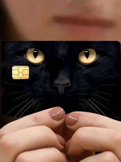 1pc Cool Cat Credit Card Decoration Sticker, Black Cat Creative And Personalized Ultrathin Cool PVC Anti Fingerprint Durable Credit Card Protection Skin Cover, Superior Quality, Scratch Resistant And Friction Resistant, Suitable For Woman Man, Small Chip Card, Bank Cards, Credit Cards, Transportation Cards, Campus Cards DIY Decoration, Back To School Supplies