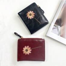 1pc Women Short Wallet With Sunflower Embroidery, Vintage Fashion Sunflower Zipper Coin Purse, Suitable For Girls, Ladies, Office Workers, And Professionals, Great For Work, Business Trip, Commute, Outdoor, Travel