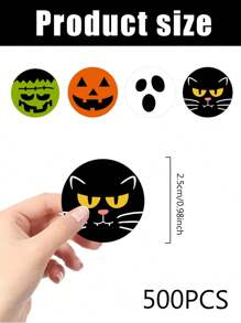500 pièces Stickers décoratifs d'Halloween de 2,5 cm, motif mignon de citrouilles, chats et fantômes, stickers autocollants, set de stickers thème Halloween adorable pour le DIY, l'emballage cadeau, la décoration de cartes, la décoration de fête, adapté pour la célébration d'Halloween et la décoration de la maison