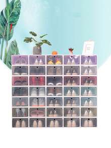 20 个可折叠塑料鞋盒，可堆叠翻盖鞋盒，带透明盖子（白色和粉色可选） - 粉色 - 查看 2