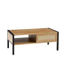 40.16" Rattan Coffee Table, Sliding Door For Storage, Metal Legs, Modern Table For Living Room - Natural Oak - View 6