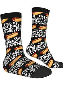1 Pair Retro Feed Me Hot Dogs And Tell Me I'm Pretty 2 For Men & Women - 3D Digital Printed Athletic Socks, All-Season Comfort For Fitness, Hiking, Travel & Casual Attire - Matching Couple Gift For Birthdays, Weddings, Mothers Day - màu đen - Xem 4