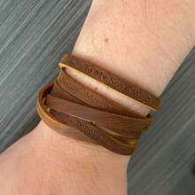 Rantanto Genuine Leather Wrap Bracelets Western Stackable Cuff Adjustable Boho Layered Bracelet Jewelry Men Women - 布朗-致我的兒子 - 查看 4
