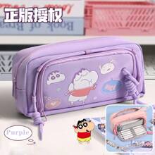 CRAYON SHINCHAN Estojo oficial Crayon Shin-Chan de 1 peça, design multicamadas de grande capacidade, feito de tecido de qualidade, impressão nítida, armazenamento compartimentado, material escolar essencial, estojo para lápis, mochila escolar