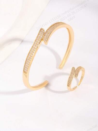 1pc Exaggerated Personalized Geometric Fashion Bracelet And Ring Set