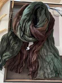 1pc Women Long Lightweight Ombre Linen-Look Scarf, Soft Breathable Pleated Shawl Wrap, Fashionable For Daily Outfits, Beach, Travel And Sun Protection