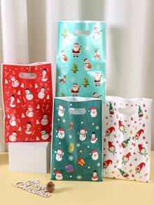 10/20/50pcs Christmas Gift Bags, 4 Color Santa Snowman Plastic Treat Pouches With Handles, Christmas Gift Packaging Bags, Winter Xmas Holiday Party Presents Supplies, Christmas Ornaments, Christmas Deocration 2025, New Year Decorations 2026
