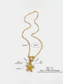 2pcs/Set Women's Summer French Retro Starfish & Faux Pearl Design Stainless Steel Necklace, Waterproof & Fade-Resistant, Suitable For Daily Wear, Party, Beach Holiday