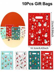 10/20/50pcs Christmas Gift Bags, 4 Color Santa Snowman Plastic Treat Pouches With Handles, Christmas Gift Packaging Bags, Winter Xmas Holiday Party Presents Supplies, Christmas Ornaments, Christmas Deocration 2025, New Year Decorations 2026