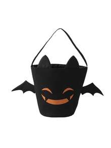 1 peça de balde de abóbora de Halloween com desenho animado, rosto assustador, asas de diabo, sacola de presente de doces, decoração de festa de doces ou travessuras de lona, bolsa portátil, cesta de armazenamento de doces - Multicolorido - Ver 13