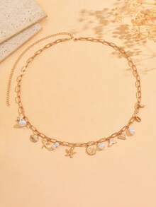 1 件夏季波西米亚海洋主题海星和海洋生物仿珍珠装饰腰链，时尚魅力身体首饰适合女性日常装扮、海滩派对、约会、音乐节