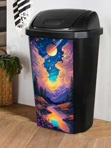 3D Cartoon Can Emoticons, Ocean Garbage, Flowers, Owls Printed Trash Can Sticker Waterproof PVC Outdoor Rubbish Bin Garbage Can Poster Peel And Stick 4 Sizes