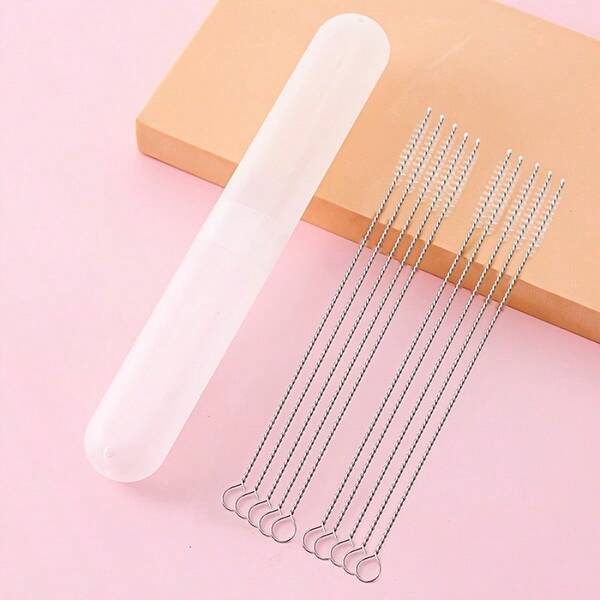 Reusable Straw Cleaning Brush Set With Storage Case - Durable Metal Bristles, Deep Cleaning Glasses, Straws And Bottles - Keeps Your Family's Drinks Hygienic
