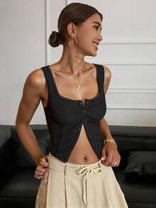 Livesso Women's Lace Texture Top, Fitted & Hollow Out Design Tank Tops Sexy Women Tops Crop Women Tops - Black - View 4