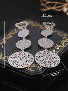 1 对不锈钢欧式镂空花卉耳环，18K 金花丝叶形吊坠耳钉，适合作为妻子或女友的礼物，适合女性日常佩戴 - 銀色 - 查看 4