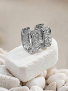 1 Pair Luxury Elegant Geometric Square Stud Earrings, Fashion Versatile Suitable For Banquets, Parties & Occasions
