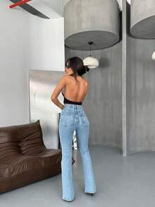 SQUALO Jeans de talle alto con ajuste acampanado para uso diario para mujeres