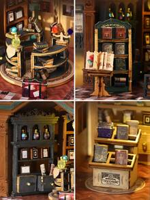 Vintage Bookstore Style Miniature House With LED Light, Double Building Design DIY Wooden Kit With Book Shelves And Street Details, Twilight Book Mall For Home Decoration, Holiday Gift And Relaxing Assembly Project - Multicolor - View 10