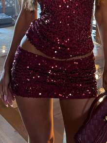Women Mini Skirt Sequined Low Waist Slim Fit Party Club Night Out Sparkly Korean Style Hot