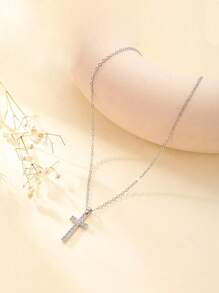 1 Rhinestone-Decorated Silver Cross Necklace Unisex Pendant Necklace, Unisex Necklace Decoration