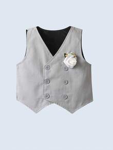 BOARNSEORL 3 件套年轻男孩绅士服装套装 - 白衬衫、蝴蝶结和背心配吊带短裤，时尚正式服装，适合生日派对、户外婚礼、宴会 - 灰色 - 查看 11