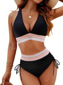 Ensemble de bikini d'été pour femmes avec couleurs contrastées et coupe sexy