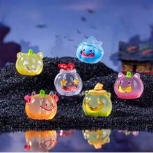 Mini decoración de Halloween, accesorios 3D de dibujos animados DIY, calabaza luminosa de dibujos animados, decoración de Halloween, ornamento de escritorio/auto, pasador de pelo DIY, decoración de casa de muñecas, regalo para fiestas, cumpleaños, Navidad, San Valentín, Año Nuevo