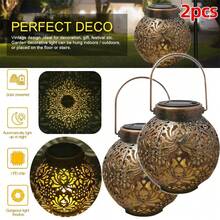 NetHong NEW 2Pcs Solar Powered LED Light Lantern Hanging Outdoor Garden Lamp Yard Decor UK - Bronze a - View 4