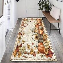 1pc Autumn Yellow Pumpkin & Leaf Print Faux Wool Face TPR Bottom Entryway Mat, Bathroom Mat, Kitchen Mat, Laundry Room Mat, Holiday Atmosphere Decor, Home Decor, Party Decor, Wedding Decor, Dining Decor - ZFYR-132 - View 9
