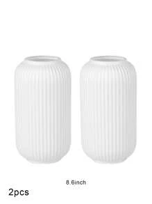 1/2pcs Ceramic Look Plastic Composite Vase, Unbreakable Vase, Height 7.8 Inch Plastic Vase, Simple Tabletop Vase, Dried Flower Vase For Pampas Grass Decoration And Artificial Flower Vase For Home Decor, Bohemian Vase For Wedding Party Table Home Decor