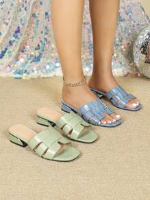 2 Colors Flat Slippers Chunky Heel Open Toe Solid Color Bohemian Fashion Casual Low Heel Women Sandals