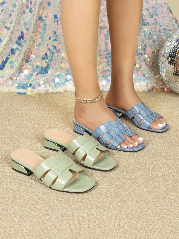 2 Colors Flat Slippers Chunky Heel Open Toe Solid Color Bohemian Fashion Casual Low Heel Women Sandals