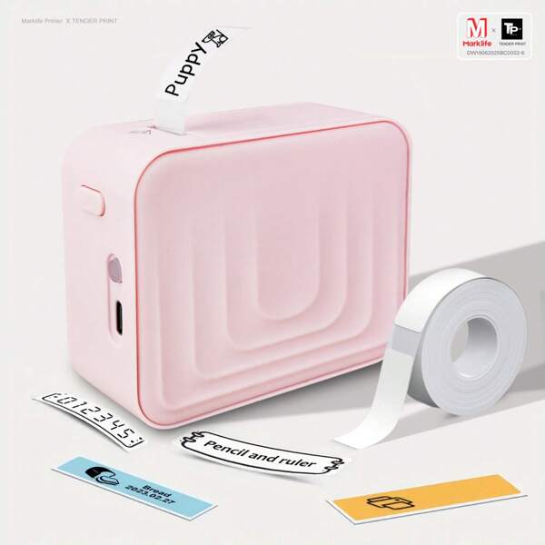 Marklife Machine à étiqueter Marklife M1, imprimante d'étiquettes portative Bluetooth mini M1, connexion sans fil portable incluse, plusieurs modèles disponibles pour téléphone, facile à utiliser pour l'organisation de bureau et de la maison, rechargeable USB, rose