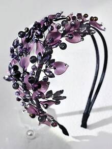 1 件紫色优雅头带夏季婚礼宾客发箍节日派对发带约会夜发饰 A143，女士发带，发饰， - 紫色 - 查看 3