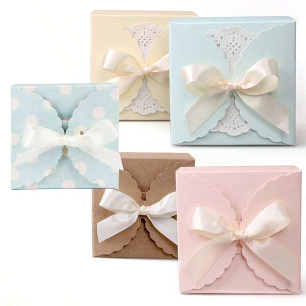 5pcs Halloween Fresh Solid Color Square Boxes Bow Folding Packaging Boxes Festive Party Gift Boxes Halloween Gift Boxes