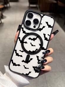 Funda de teléfono magnética inalámbrica de carga con patrón de murciélago negro de estilo gótico, funda protectora de teléfono Apple transparente, regalo de fiesta compatible con iPhone 16 15 14 13 12 11 Pro Max - Multicolor - Ver 4