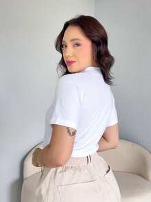 Women's T-Shirt Blouse Simple Casual 100% Cotton High Neck Comfortable - trắng - Xem 3