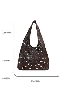 1 Pc Personalized Fashionable Retro Y2K Style Solid Color PU Leather Strap With Full Body Rivet Inlay Design Women's Shoulder Bag For Concerts&Travel&Vacation&Shopping&Gift Giving
