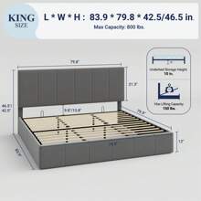 Allewie Full/Queen/King Size Velvet Lift Up Storage Bed Frame, Vertical Channel Tufted Headboard, Hydrualic Underneath Storage, Upholstered Platform Bed, Wooden Slats Support, No Box Spring Needed, Black|White