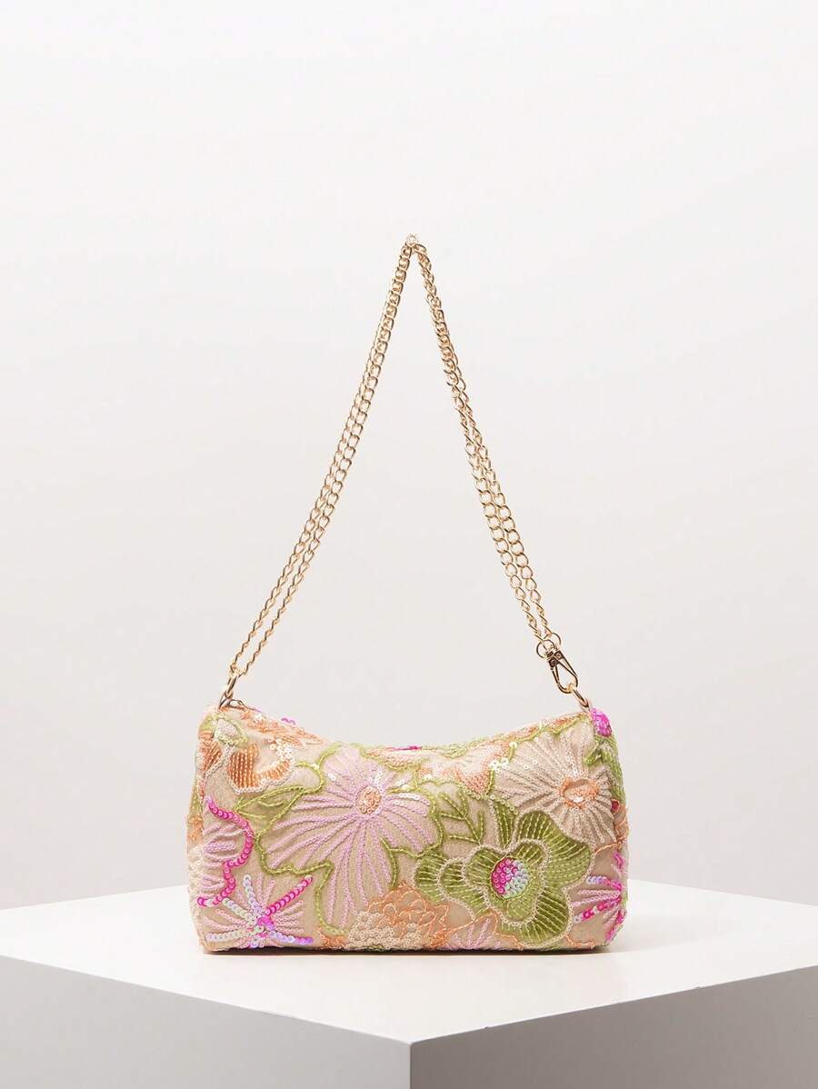 亮片单肩包、新娘派对、闪亮亮片手提包、舞会包、舞会配饰、优雅女士包、婚礼用品、闪光舞厅钱包（图案随机） - 彩色 - 查看 1