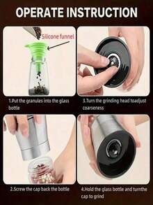 1 件可调节陶瓷芯黑胡椒研磨器和盐研磨器 - 手动香料研磨器、香料和胡椒瓶，适用于户外露营、帐篷旅行、徒步旅行、烧烤和家庭厨房 - 无绳便携式玻璃炊具，颜色随机 - 彩色 - 查看 7