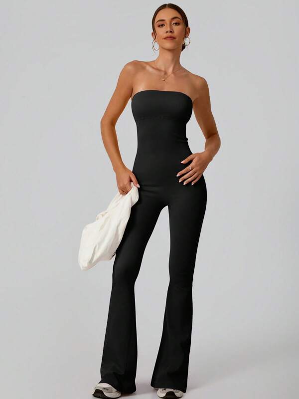 NcmRyu 1pc Women's Fashion Elastic Bandeau Backless Gym Wear Shapewear Jumpsuit