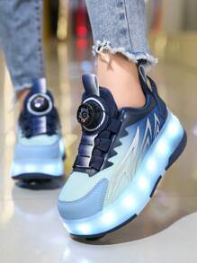 Migające rolki LED dla dziewcząt, 2 w 1, zdejmowane kółka, odpowiednie na wiosnę, lato, jesień i zimę, modne uliczne kraciaste buty do jazdy na rolkach z rzepem i akumulatorem litowo-polimerowym, oddychająca cholewka z poliuretanu i trwała podeszwa zewnętrzna z TPR, odpowiednie dla aktywnych dzieci poniżej 14 lat