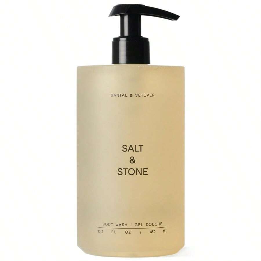 Gel de ducha rico en antioxidantes Sal y piedra, limpieza con sándalo y vetiver, nutre y suaviza la piel con niacinamida y ácido hialurónico, libre de parabenos, sulfatos y ftalatos, 15.2 onzas fluidas